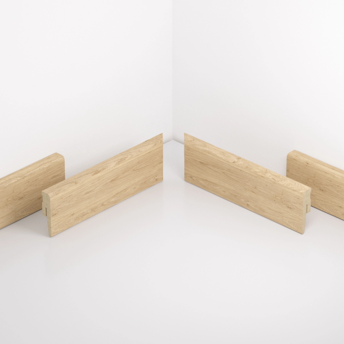 Narożnik wewnętrzny listwy przypodłogowej MDF TRIO R5, Dąb Natur, 8cm