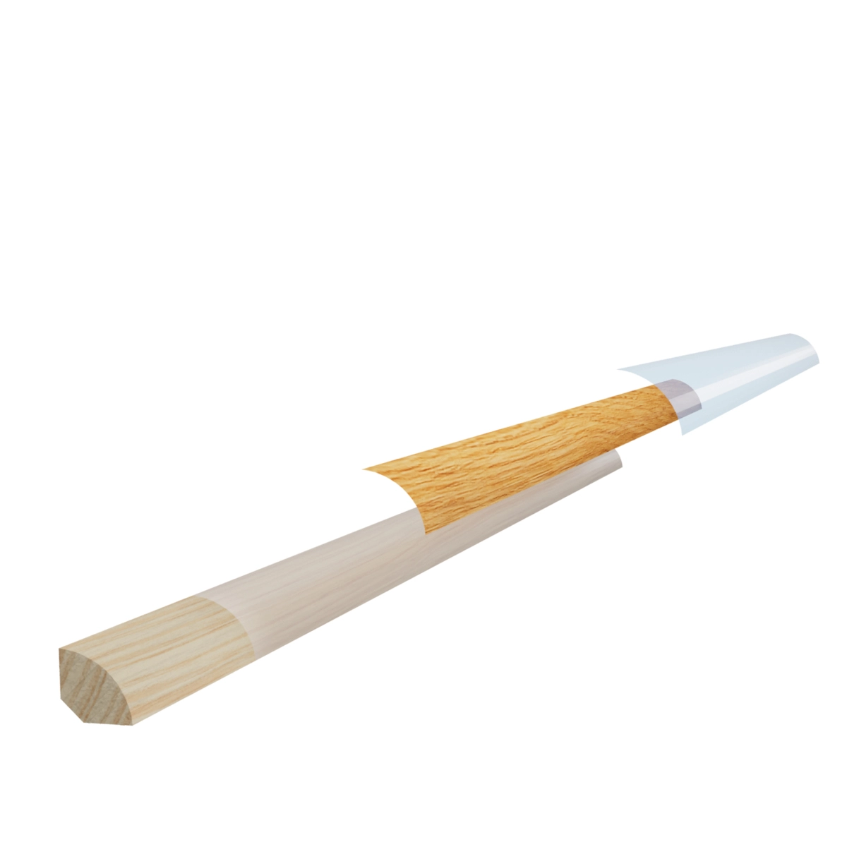 Ćwierćwałek drewniany wypukły 14x14 mm - dąb europejski lakierowany