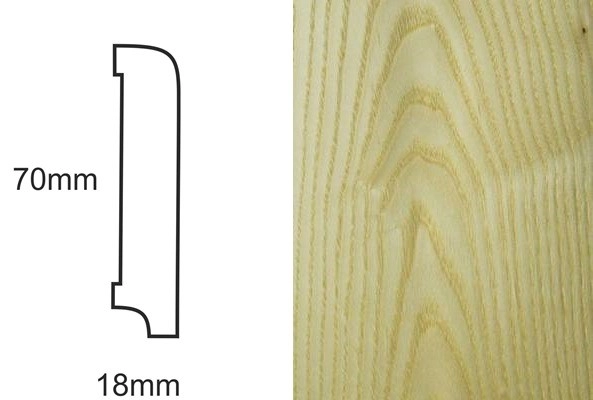 Listwa przypodłogowa fornirowana nielakierowana CP70 R10 (240 cm x 7 cm x 1,8 cm) jesion select