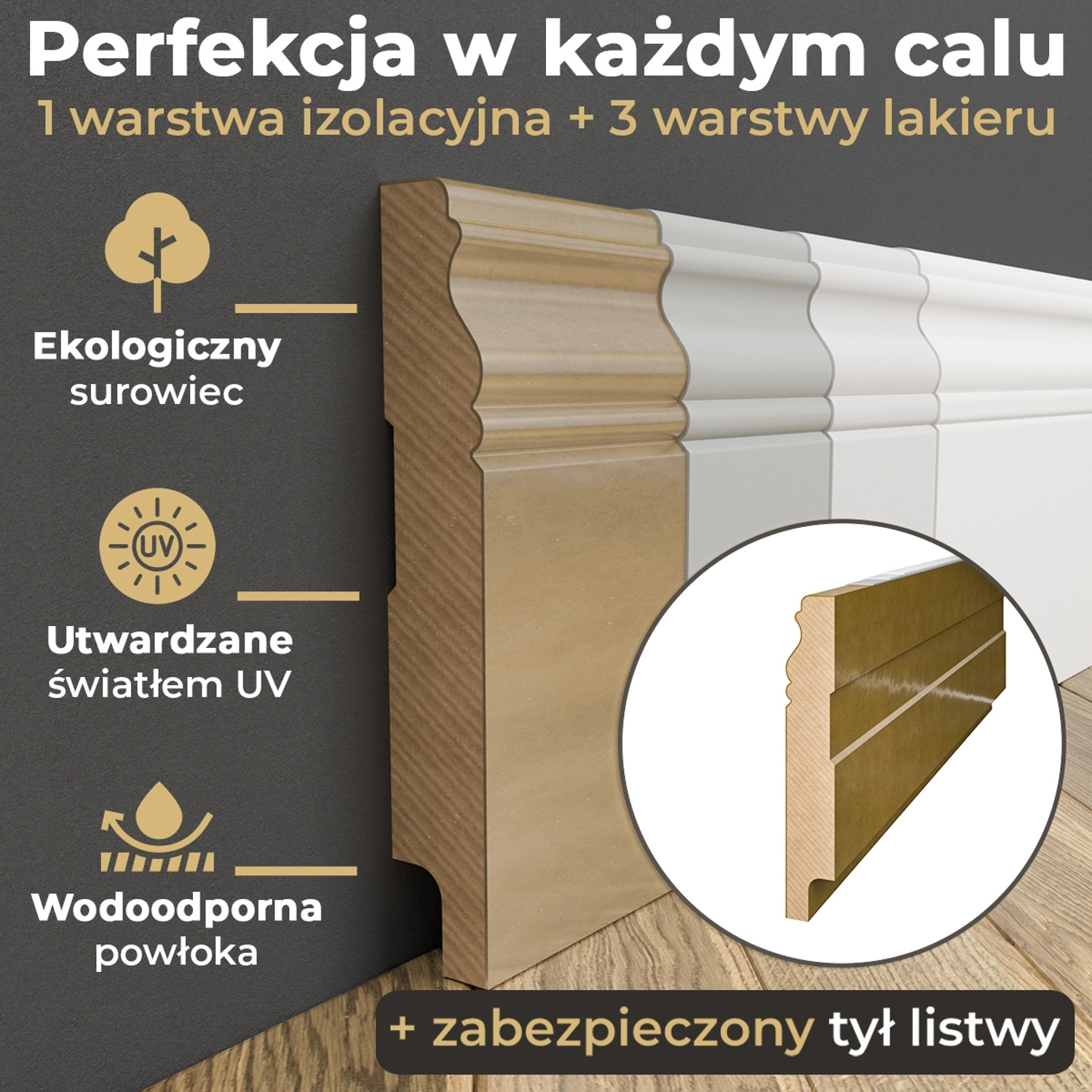 Listwa przypodłogowa MDF lakierowana biała z wodoodporną powłoką ALEXA 10cm