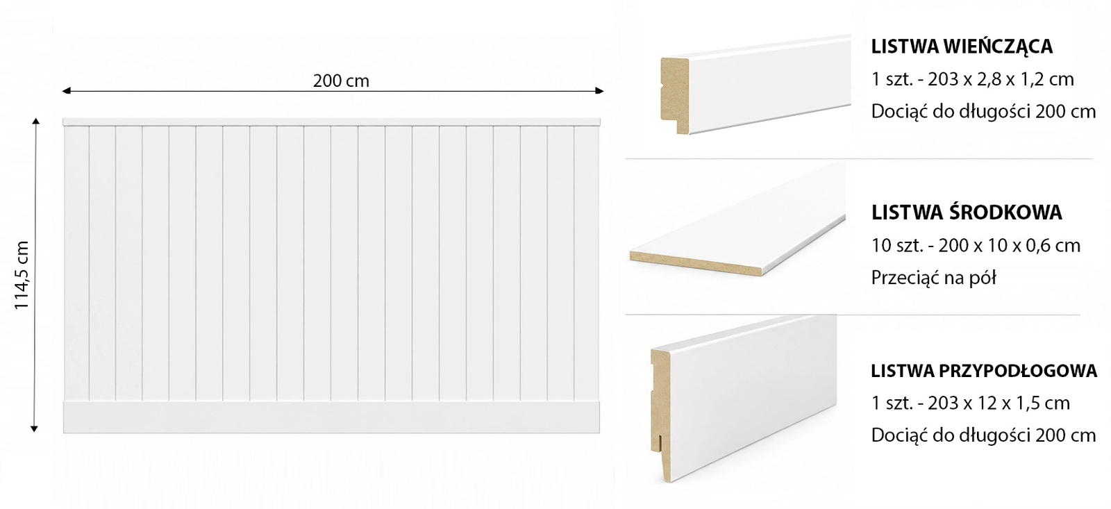 Boazeria ścienna AXIS do malowania - długość 200 cm, wysokość 114,5 cm + Farba Czarny RAL9004