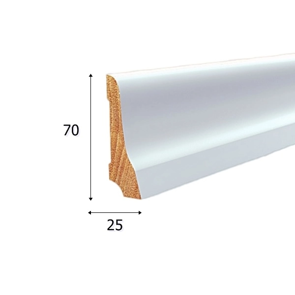 Listwa przypodłogowa drewniana lakierowana LP70 (240 cm x 7 cm x 2,5 cm) biała