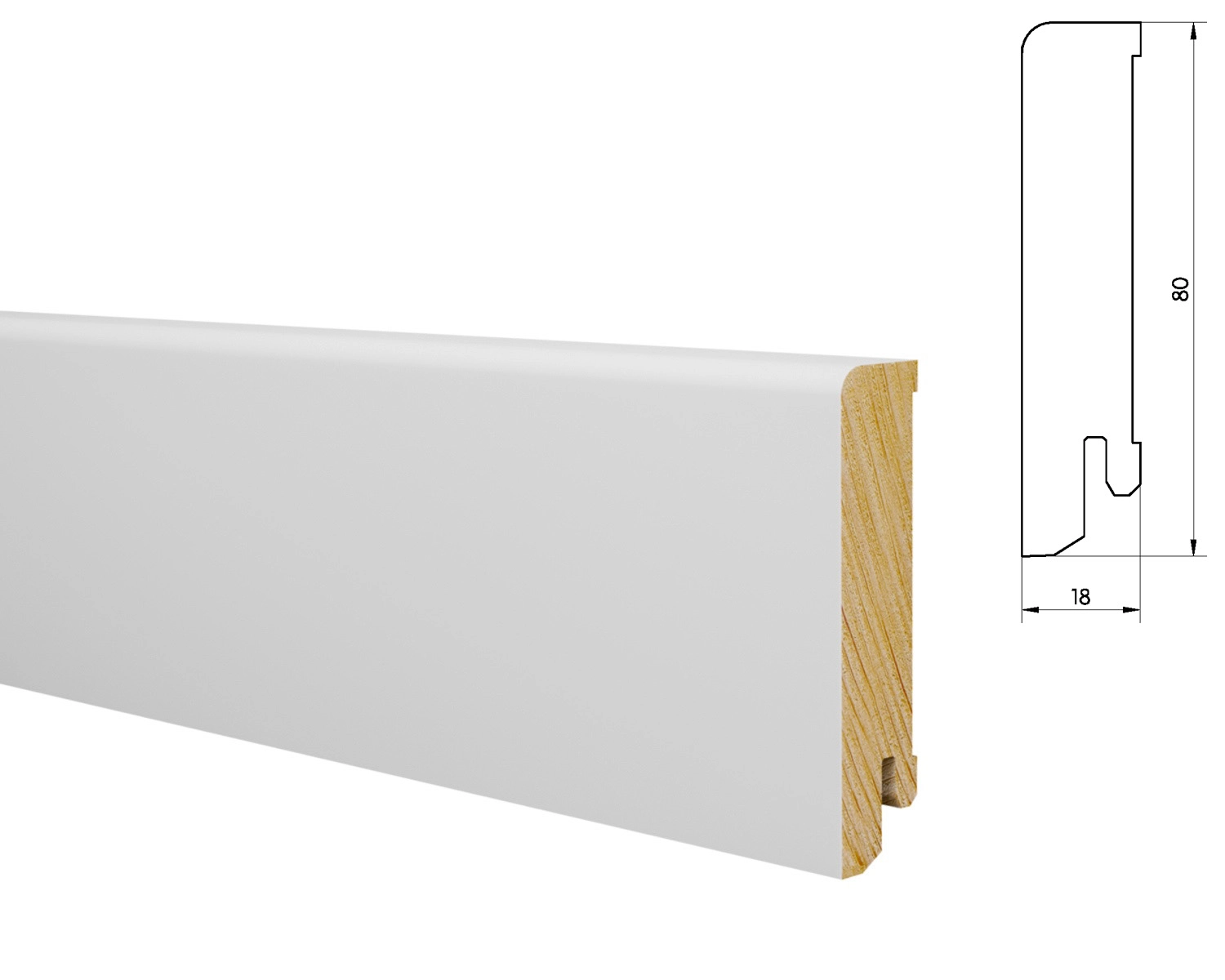 Listwa przypodłogowa biała drewno lakierowane 80/18 (240 cm x 8 cm x 1,8 cm)
