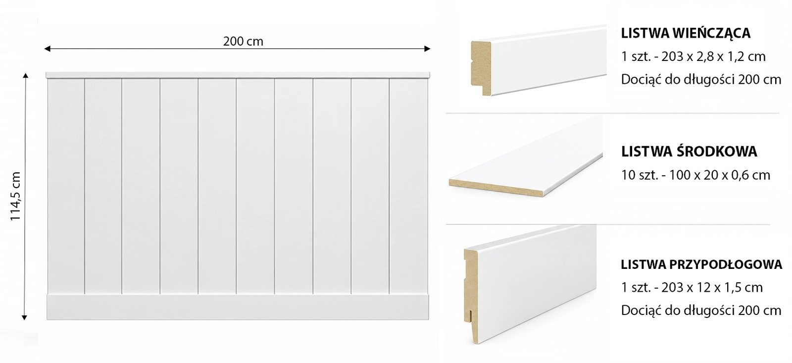 Boazeria ścienna LOFT do malowania - długość 200 cm, wysokość 114,5 cm + Farba Kaszmir