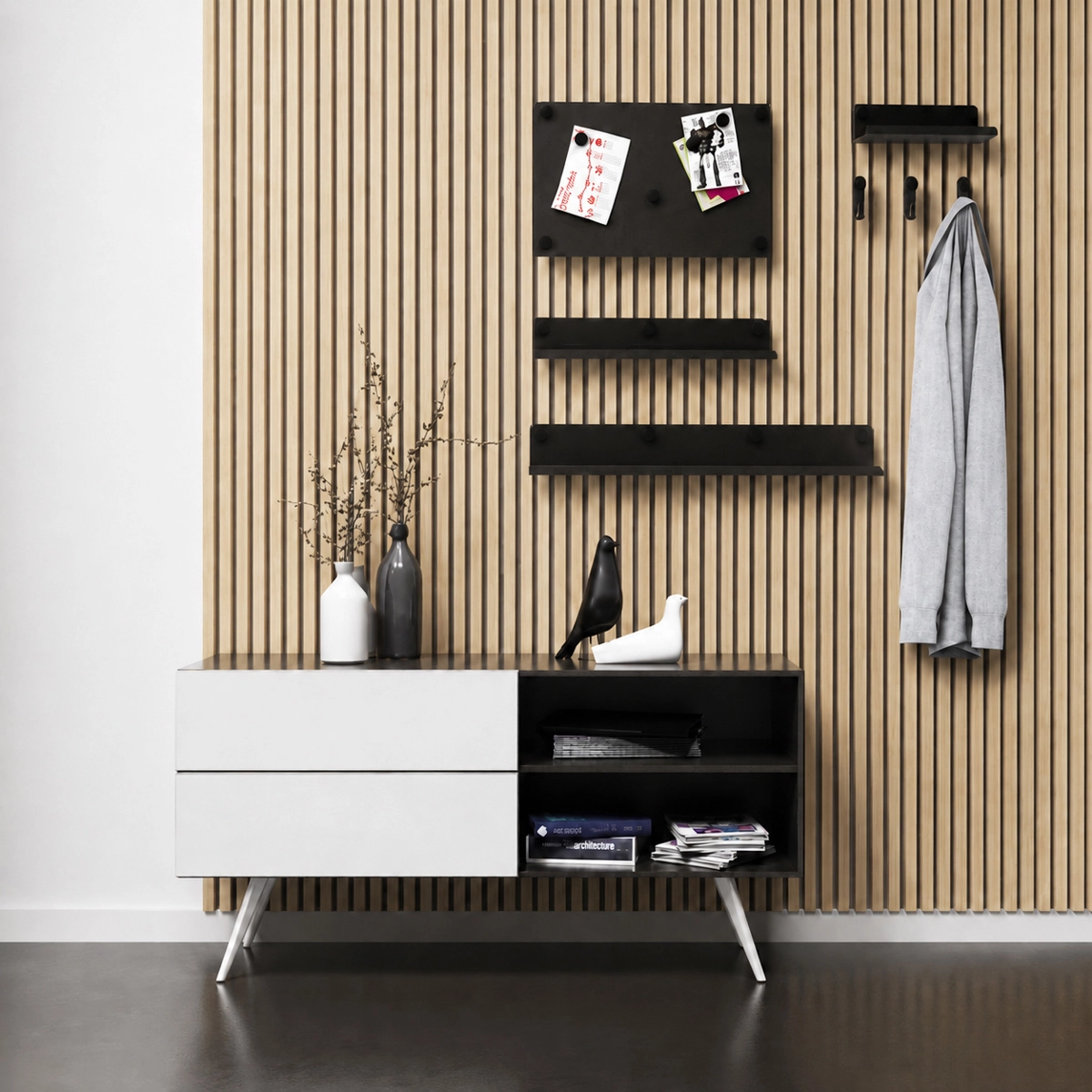 Lamele Fornirowane na filcu akustycznym - Jesion 60 x 280 cm