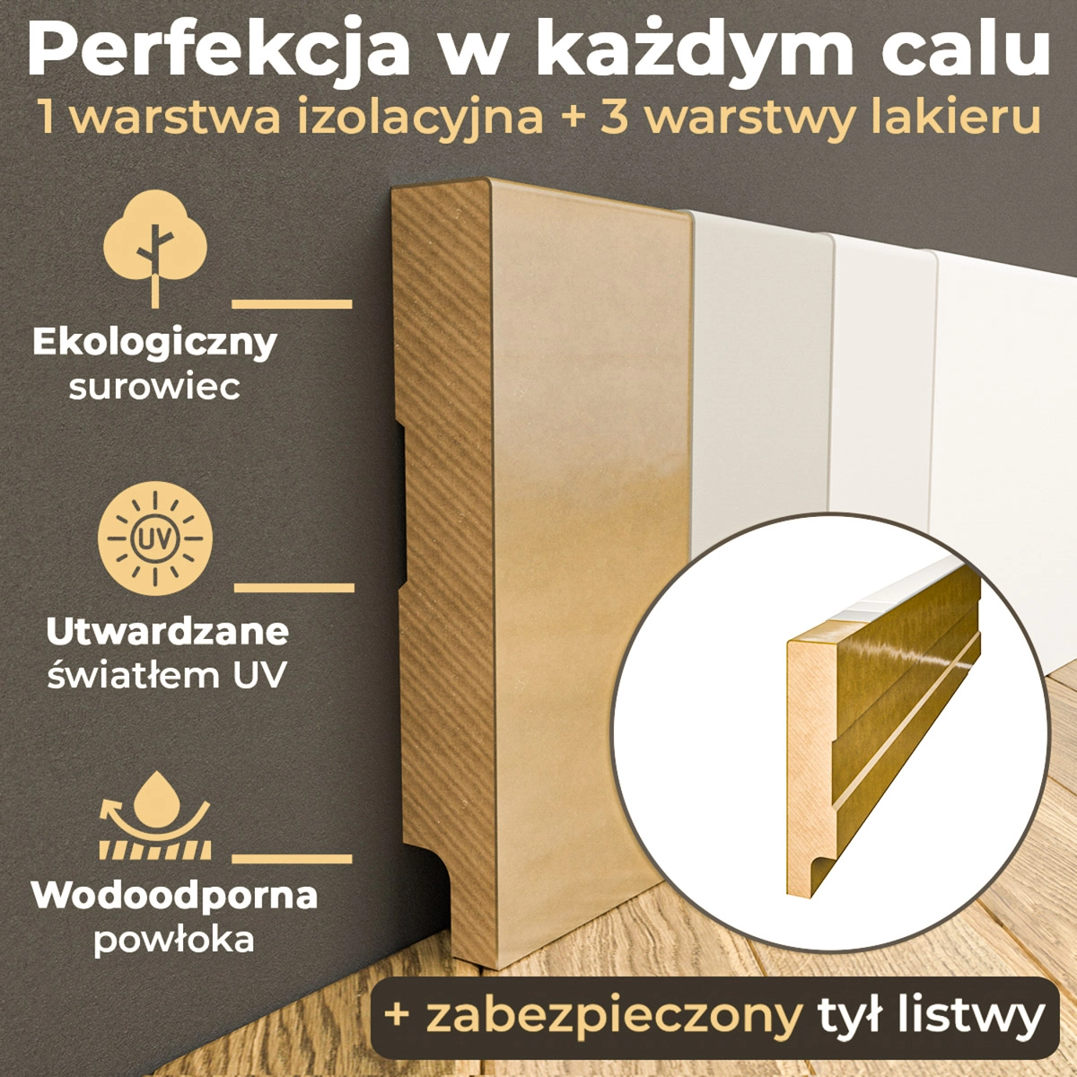 Listwa przypodłogowa MDF lakierowana biała z wodoodporną powłoką PRIMA SLIM 10cm - ostatnie 16 metrów