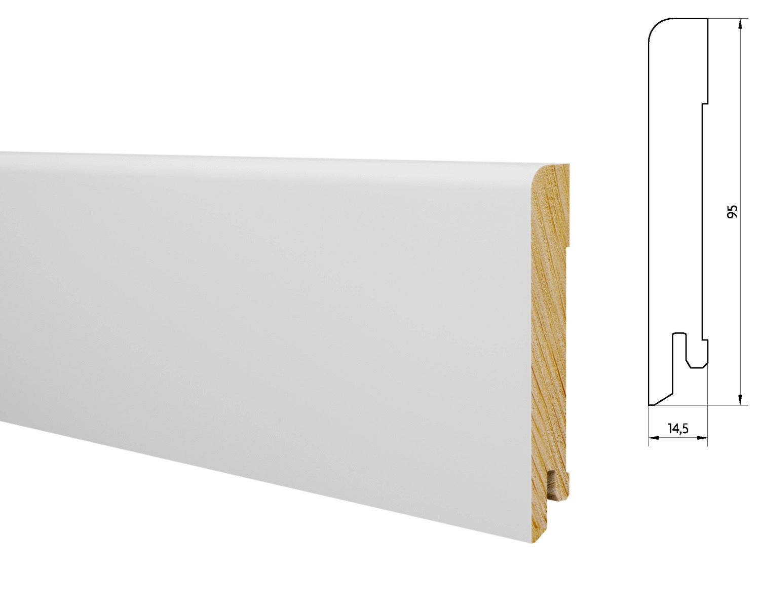 Listwa przypodłogowa biała drewno lakierowane 95/15 (240 cm x 9,5 cm x 1,5 cm)