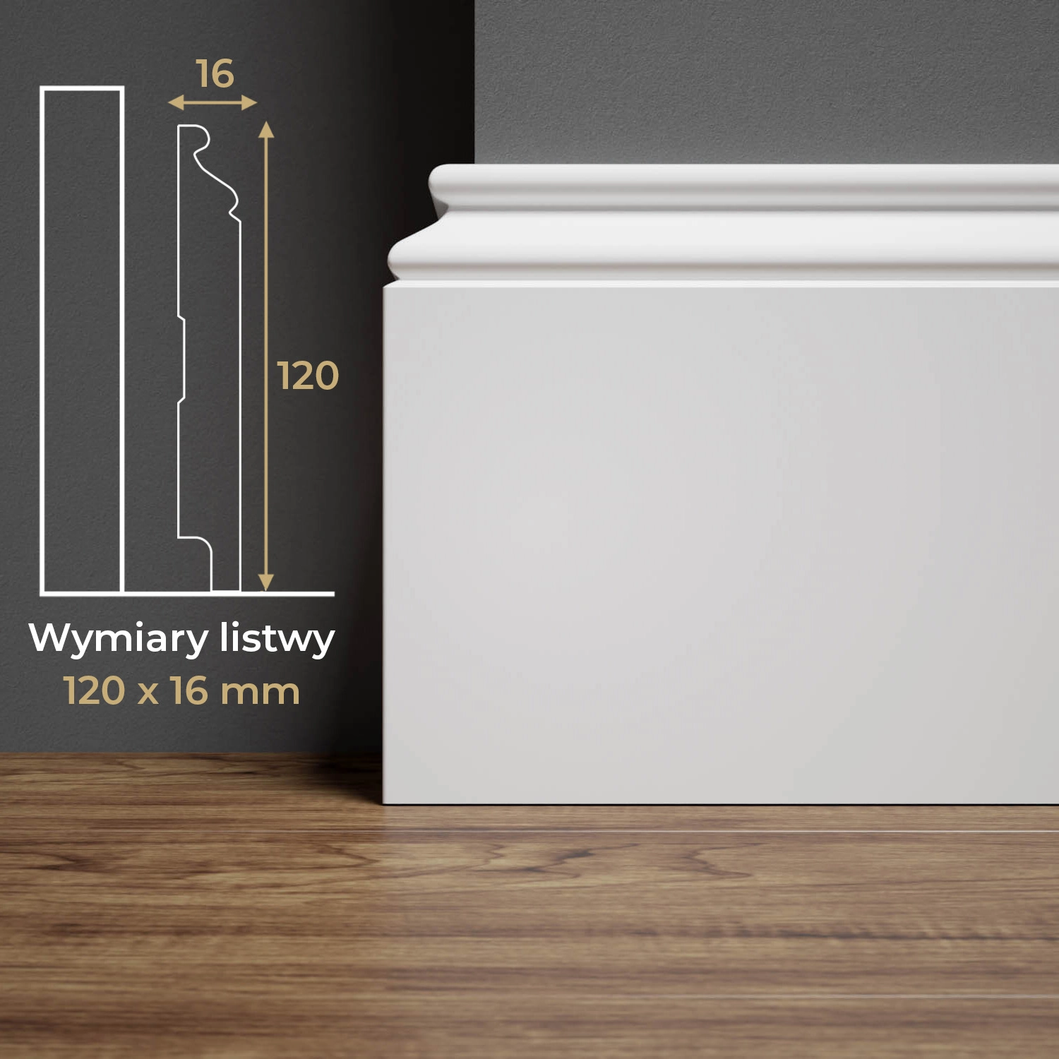 PRÓBKA 20 CM - Listwa przypodłogowa MDF lakierowana biała z wodoodporną powłoką MODERNA 12cm