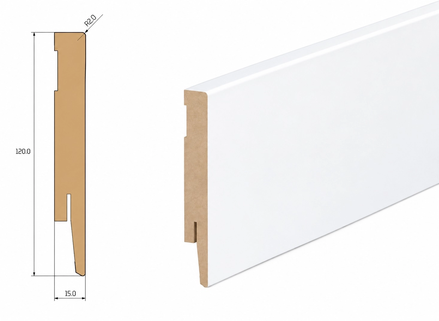 Listwa przypodłogowa MDF - PRIMA 12cm - Biała Premium