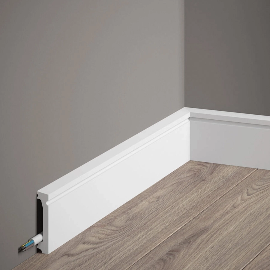 Listwa przypodłogowa Premium MD028P biała wym. 200 x 1.3 x 6 cm, z PolyForce