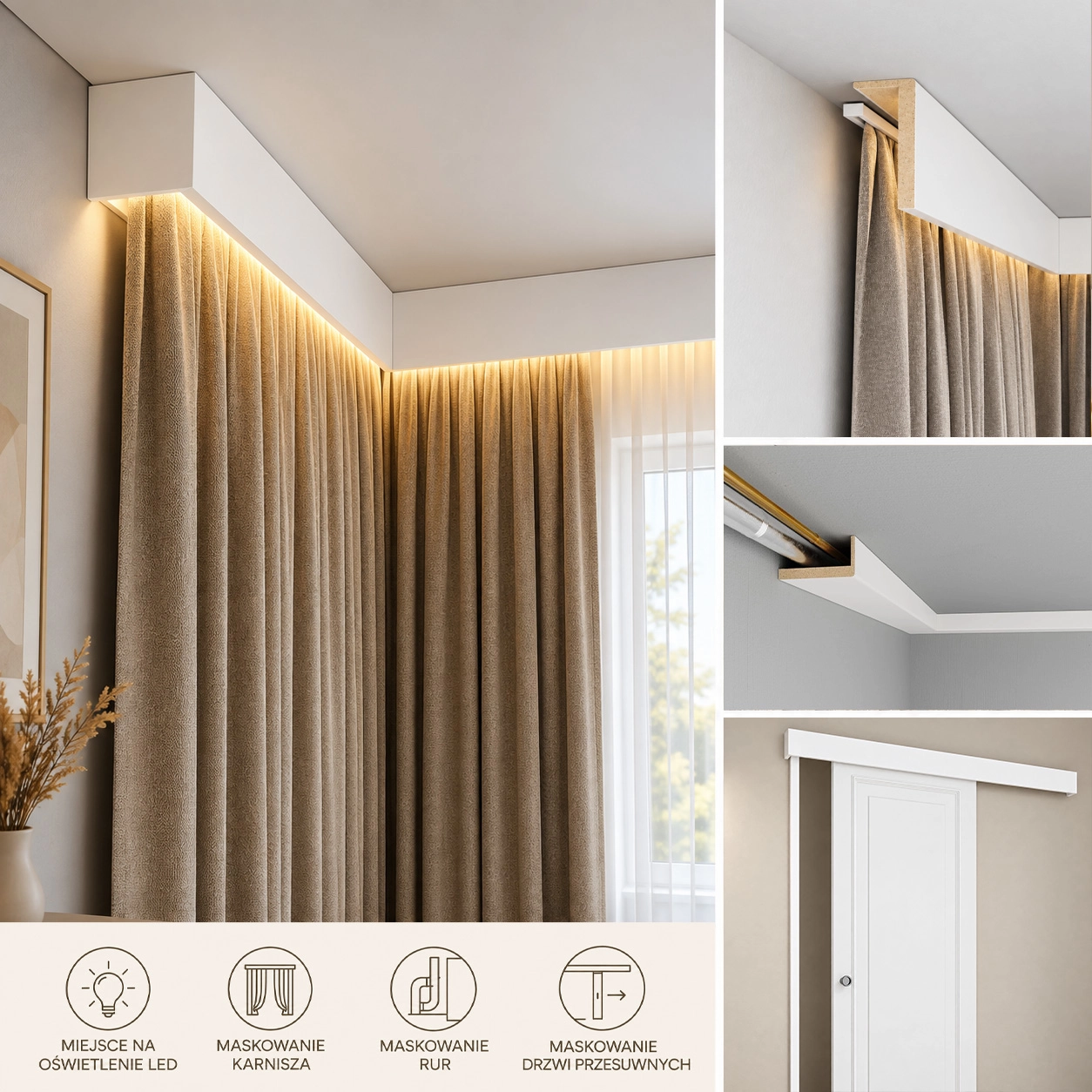Maskownica kątowa MDF biała listwa maskująca karnisz rury kable 12x6x240 cm