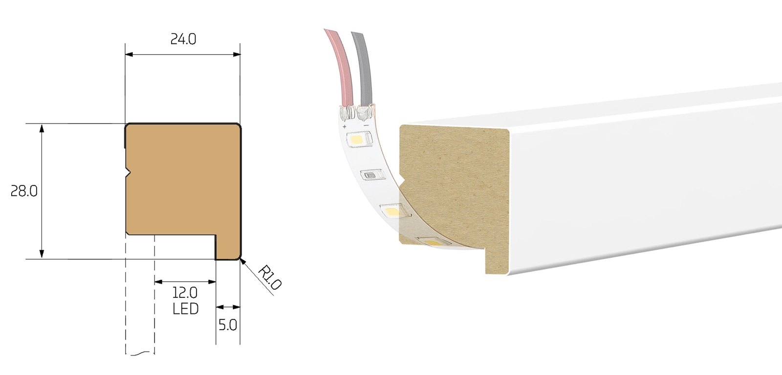 Listwa wieńcząca do boazerii ściennej MDF - PLANO LED - do malowania
