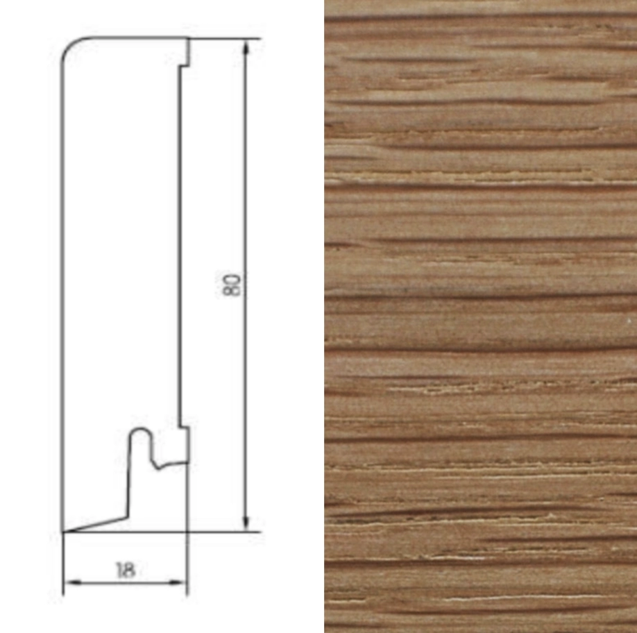 Drewniana listwa przypodłogowa olejowana 80/18 (240 cm x 8 cm x 1,8 cm) Dąb Olej Naturalny