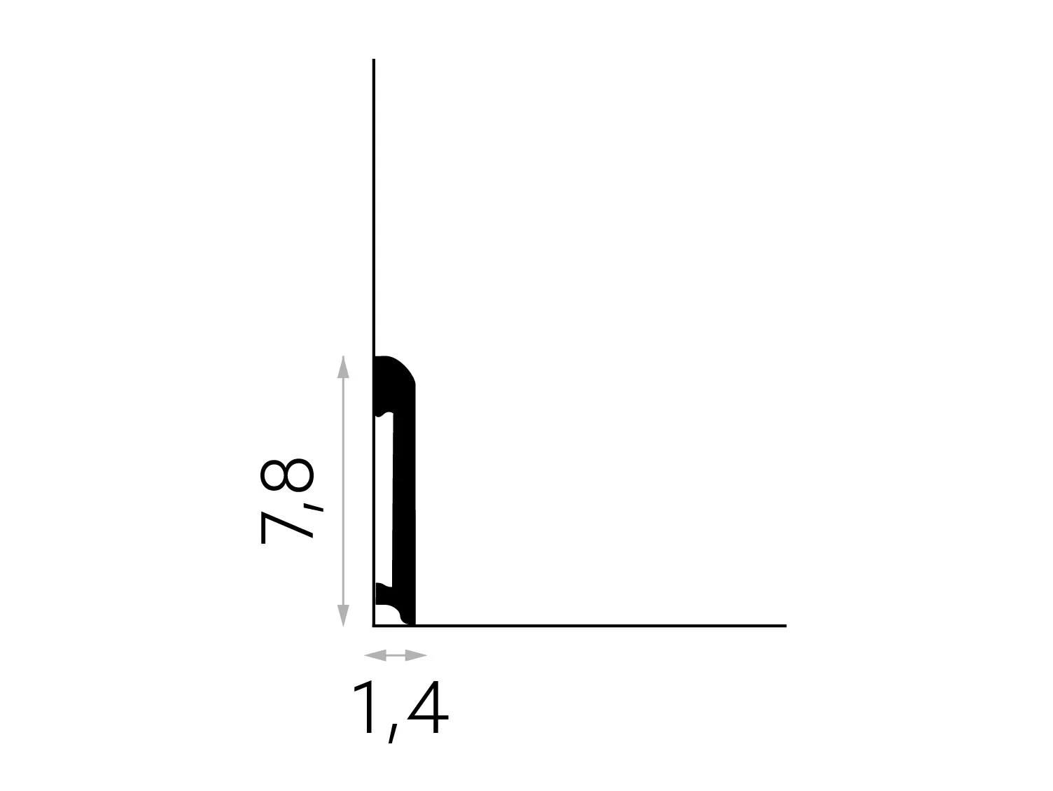 MD234P Listwa przypodłogowa poliuretanowa biała RAL 9003 wym. 200 x 1.4 x 7.8 cm, z PolyForce