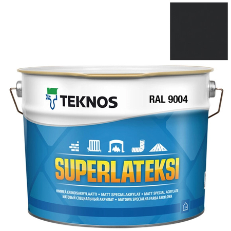 Teknos Superlateksi, matowa farba do boazerii, listew i sztukaterii, pojemność 0,9 L, kolor czarny RAL9004