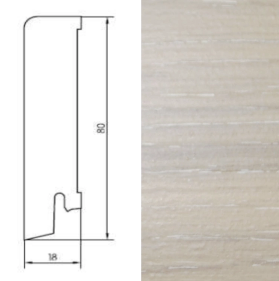 Drewniana listwa przypodłogowa lakierowana 80/18 (240 cm x 8 cm x 1,8 cm) Dąb Bryza
