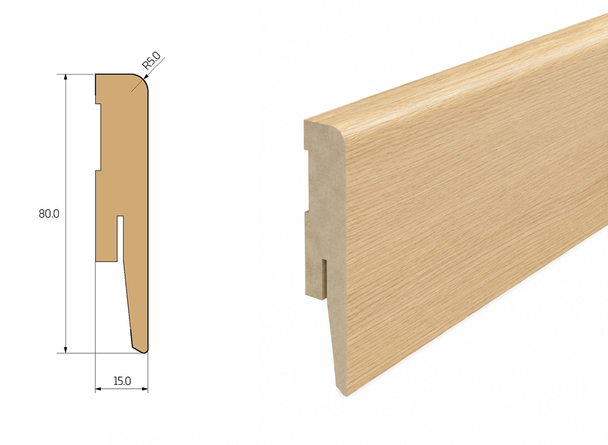 PRÓBKA 20 CM - Listwa przypodłogowa MDF TRIO R5, Dąb Natur, 8cm