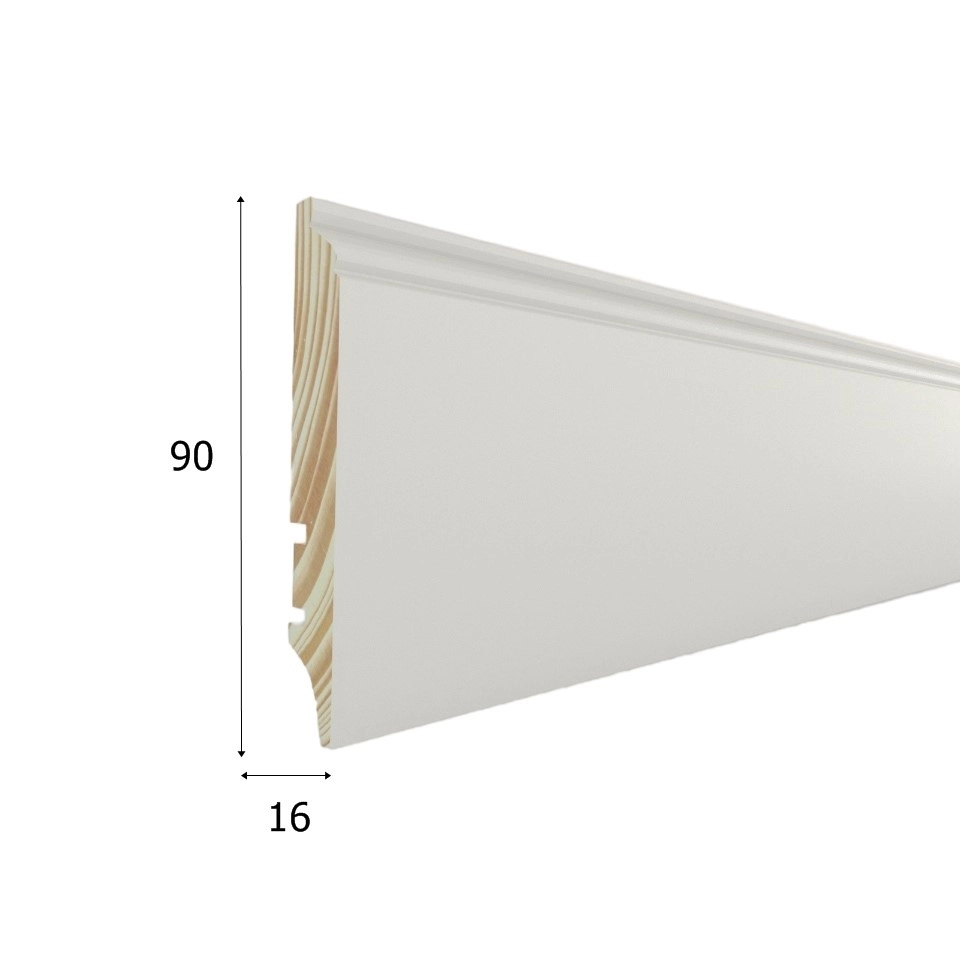 Listwa przypodłogowa drewniana lakierowana PW90 (220 cm x 9 cm x 1,6 cm) iglaste białe